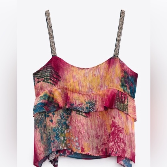 NWT Zara|| Floral Boho Beaded Top, Size Medium - Picture 1 of 7
